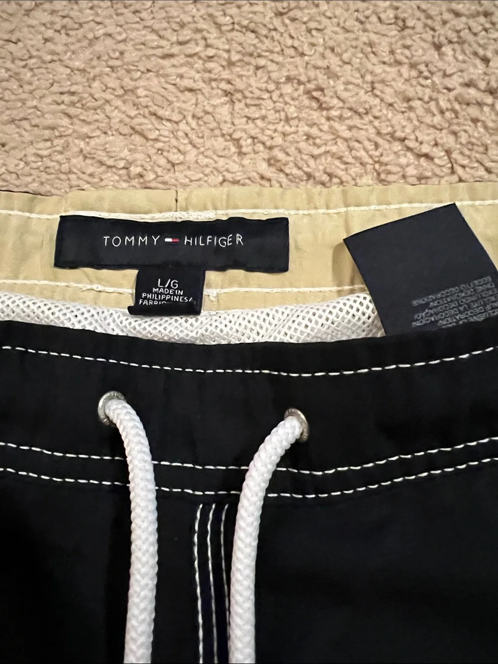 Tommy Hilfiger Mens Navy Blue Swim Trunks with White Drawstring